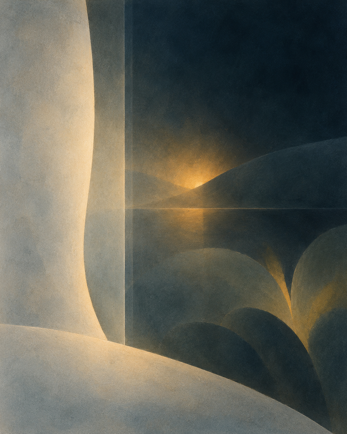 Composición abstracta sobre la relación interior-exterior en el jardín nocturno